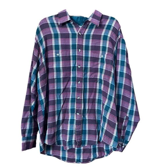 Vintage Tops - Vintage Plaid Flannel Button Down Shirt 1970s 1980s